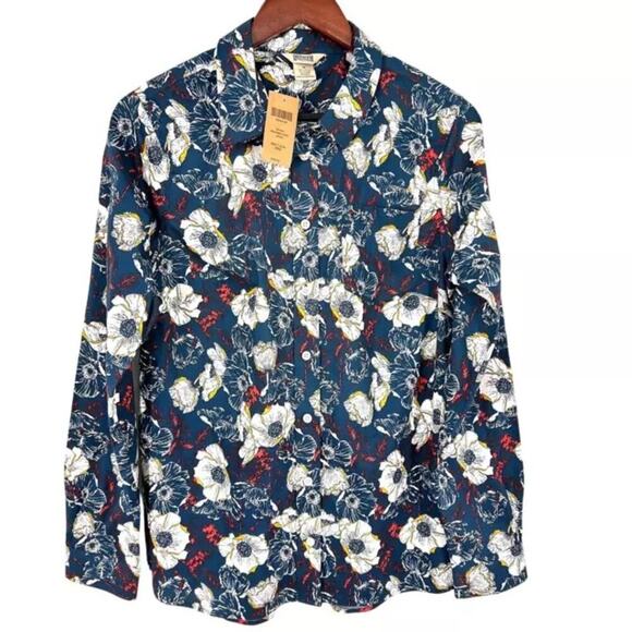 2/$25 small Duluth Trading Company Floral Pocket Button Anti Wrinkle Tunic Shirt - Picture 6 of 8